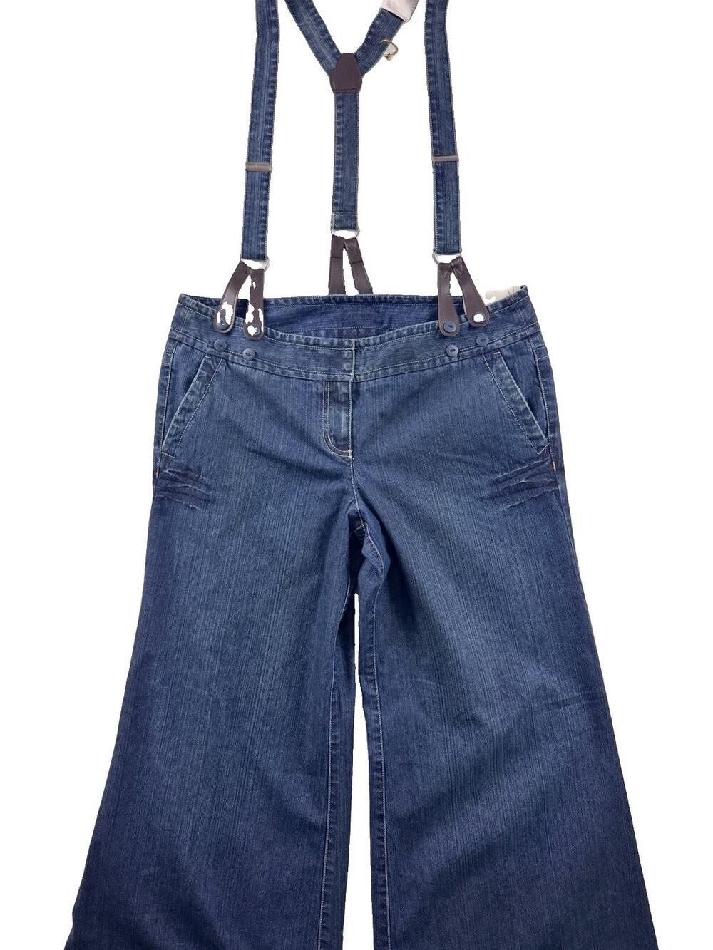 LOFT Women’s Wide Leg Denim Pants Size 12 Blue Jeans Suspenders New